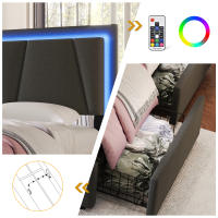 Cama de almacenamiento Marco de Cama, base de listones de Madera, gris (sin pecho) Cama tapizada with iluminación LED Y 4, cabecera ajustable en Altura, Cama Doble 160x200cm - details 3