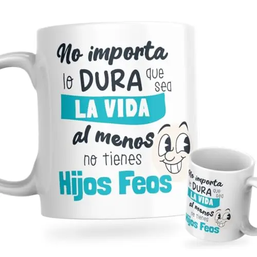 DEREGALOOS Taza Día del Padre | Regalos Originales Para Hombre | Taza de Café con Frase Divertida Para Papá | Apta Para Microondas y Lavavajillas | No Importa lo Dura que Sea La Vida. - 1