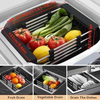 Estante De Cocina Retráctil Y Ajustable En Acero Inoxidable Rieles Para Fregadero Multiusos Para Verduras Frutas Y Platos - details 10
