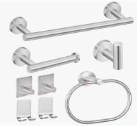 Juego de Accesorios para Baño de Acero Inoxidable (8 Piezas) - Incluye Toallero, Portarrollos de Papel Higiénico, Anillos para Toallas, Ganchos para Bata y Soporte para Maquinilla de Afeitar - Soportes Adhesivos Fuertes Sin Necesidad de Perforar - details 0