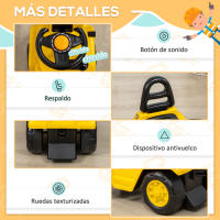 HOMCOM Tractor sin Pedales para Niños de +3 Años Carretilla Elevadora de Juguete con Horquilla Móvil Bocina y Asiento de Alamcenaje Oculto Carga 30 kg 86x27,5x47,5 cm Amarillo - details 2