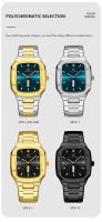 Reloj De Hombre 2024 Moda Cuadrado Acero Inoxidable Azul Oro 3Bar Cuarzo Calendario Semanal Deportivo Simulado Negocios - details 4