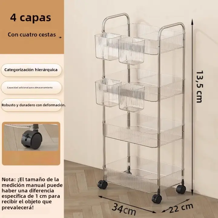 UNTIOR Estante De Acrílico Transparente Para Cosméticos Y Alimentos En Dormitorio Y Sala De Estar Estante De Almacenamiento Móvil Para Baño Y Casa Cuatro Niveles Ecológico Y Estable Fácil De Montar Y Limpieza Multiusos - 1