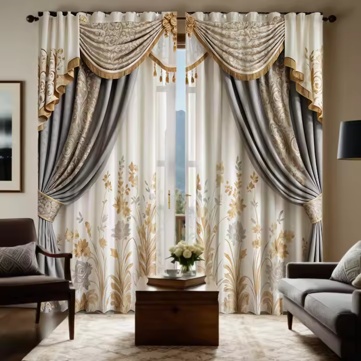 2 Piezas Cortinas De Flor Vintage Gris HD Para Decoración De Hogar Estilo Rústico Para Sala De Estar Y Dormitorio Tela De Poliéster 100% - 1