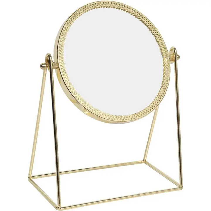 Espejo de maquillaje de una sola cara, espejo de tocador vintage con rotación de 360°, espejo cosmético de metal para tocador, mesa de tocador, escritorio, dorado, redondo - 1