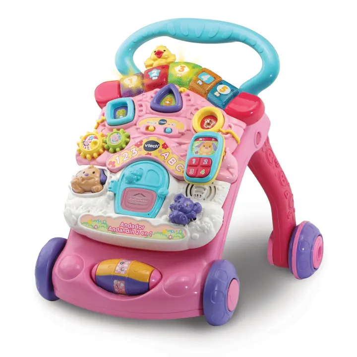 Vtech - Andador Andandín 2 en 1 en Rosa 505657: Correpasillos Interactivo +9 meses con Panel de Actividades Extraíble y Teléfono de Juguete. Música, Luces y Patas Plegables ¡Acompaña a tu Bebé en sus Primeros Pasos! - 1