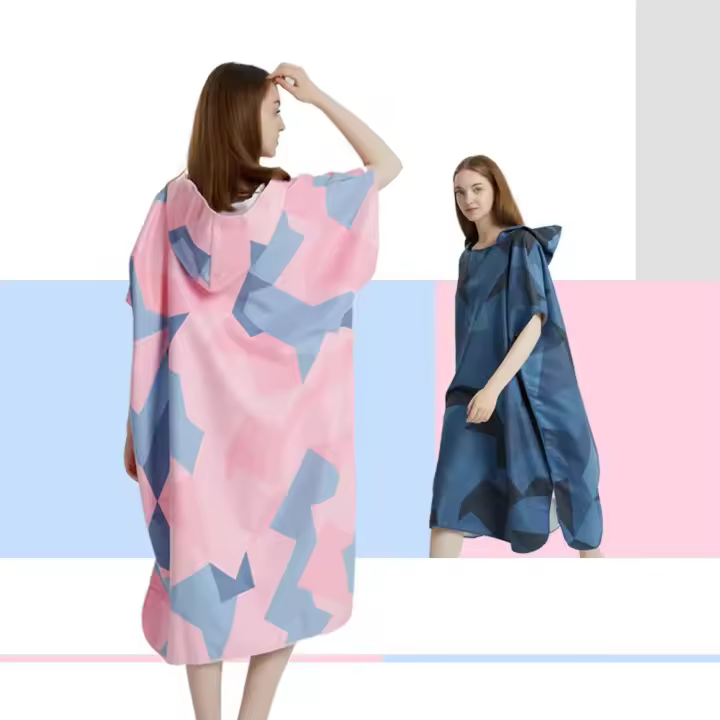 Poncho Toalla Rápida De Secado Microfibra Para Playa Y Natación Robe De Baño Para Adultos Con Capucha Toalla De Natación A5 - 1