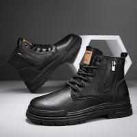Botas De Cuero Casual Para Hombre Invierno Botas De Trabajo Antideslizantes Alta Top Ankle Biker Zapatos Negros De Diseñador Botines De Tacón Plano Redondos - details 11
