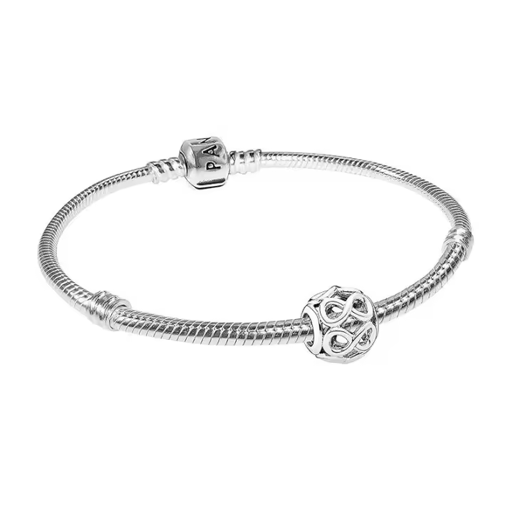 Pulsera PANDORA con símbolo del infinito, juego básico, bonitas joyas de plata para mujer, elegante idea de regalo para mujeres a la moda, viene con caja de regalo original - 1