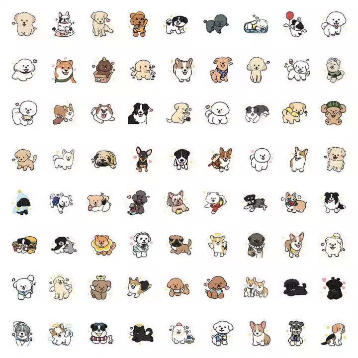 70pcs Pegatinas De Perro Lindo Y Divertido Dibujos Animados Manualmente Decoración Para Teléfono Móvil Y Portátil - 1