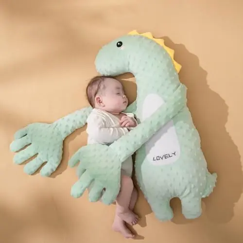 Juguete para dar palmaditas a los niños pequeños, 25,6 pulgadas, para evitar sobresaltos, para dormir, ayuda para dormir, dinosaurio cisne, 3 marchas ajustables, simulación de palmadas automáticas de la madre (amarillo) - 1