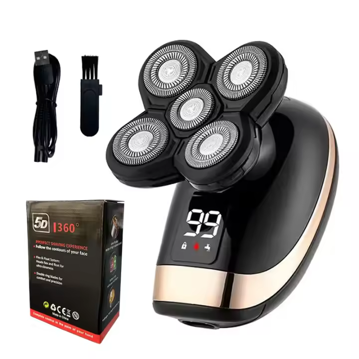 Afeitadora Eléctrica 5 En 1 Para Hombres Cabeza Lisa Cortador De Pelo Nariz Trimmer Hoja Bicolor Flotante Cuchilla Recargable Razor - 1