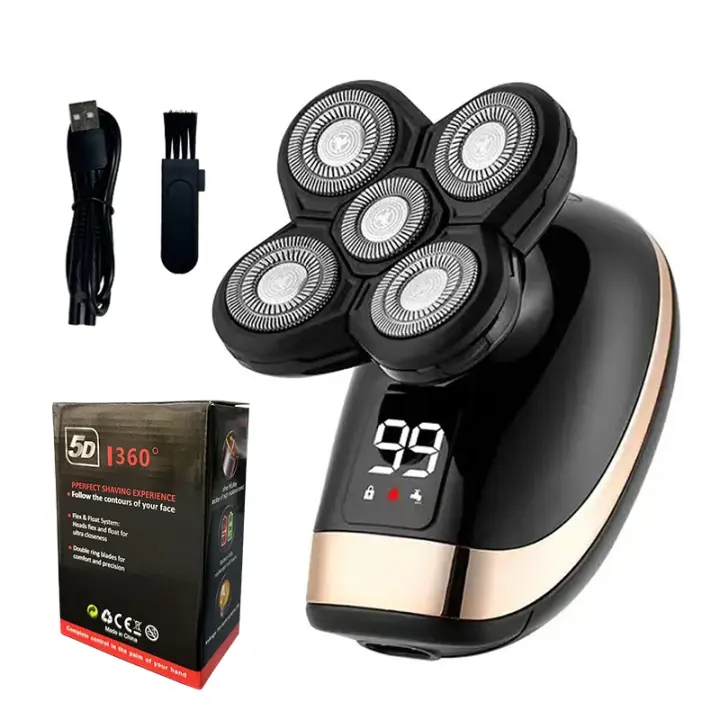 Afeitadora Eléctrica 5 En 1 Para Hombres Cabeza Lisa Cortador De Pelo Nariz Trimmer Hoja Bicolor Flotante Cuchilla Recargable Razor - 1