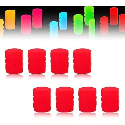 2024 nuevas tapas de válvulas, tapas de válvulas que brillan en la oscuridad, tapas de válvulas que brillan en la oscuridad, universales, se adaptan a cualquier automóvil (rojo 8PCS) - 1