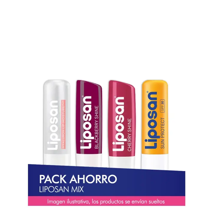 LIPOSAN Pack ahorro - Contiene Cereza, Mora, Solar y Hialurónico - La Combinación Perfecta para Labios Suaves, Protegidos e Irresistibles, ¡Mantén tus Labios Hidratados y Radiantes en Todo Momento! - 1