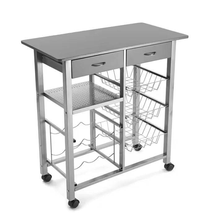 Versa Leicester Carro de cocina con ruedas, cajones y botellero, Verdulero con despensa y organizadores, Almacenaje de cocina, , Medidas (Al x L x An) 82 x 40 x 76 cm, Madera y Metal, Color Gris - 1