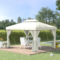 Outsunny Cenador de Jardín 4x3 m Gazebo de Aluminio con Techo de Ventilación 4 Cortinas Laterales 4 Mosquiteras y 8 Orificios de Drenaje para Fiestas Eventos Exterior - details 1