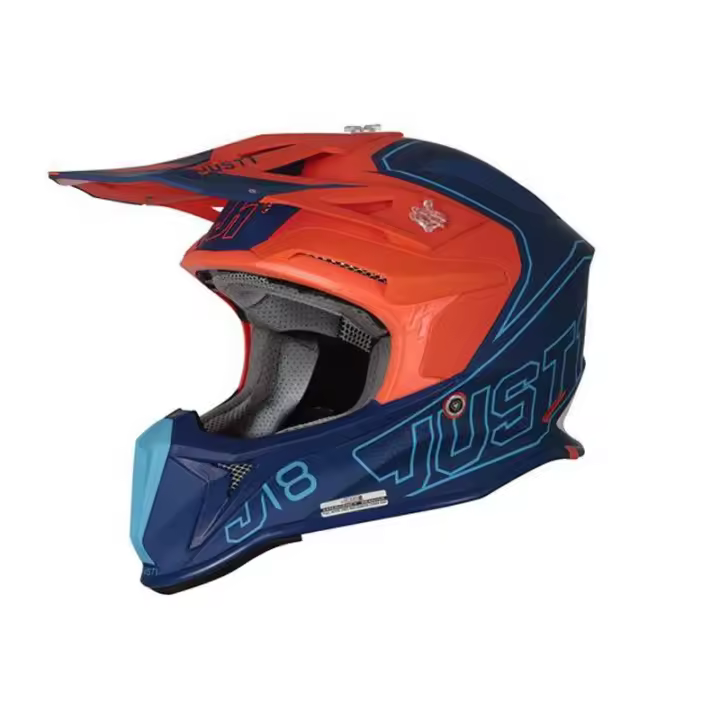 CASCO MOTOCROSS JUST1 J18 VERTIGO BLUE WHITE FLUO ORANGE - 1