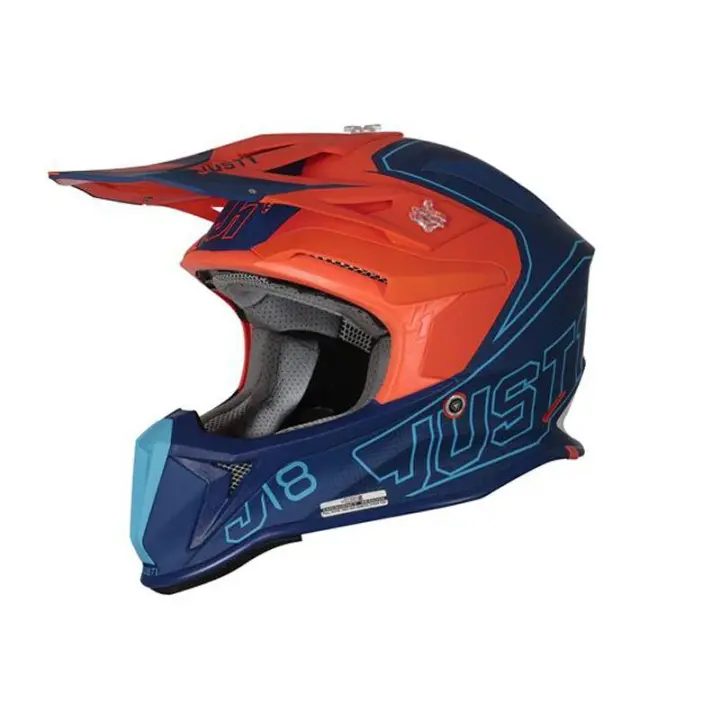 CASCO MOTOCROSS JUST1 J18 VERTIGO BLUE WHITE FLUO ORANGE - 1