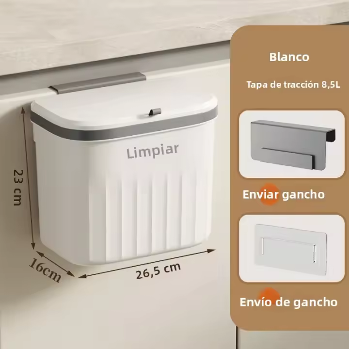 Bandeja De Papel Y Basura Montada En La Pared Para Cocina Y Baño Gran Tamaño Ecológica Plástico Rectangular Sin Tapa - 1