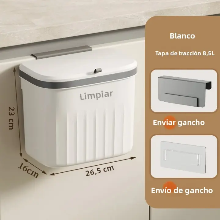 Bandeja De Papel Y Basura Montada En La Pared Para Cocina Y Baño Gran Tamaño Ecológica Plástico Rectangular Sin Tapa - 1
