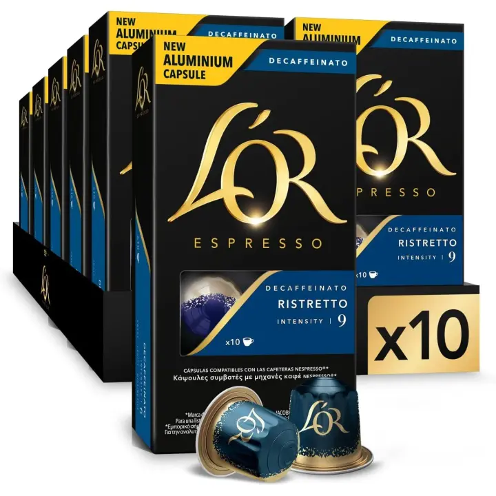 Pack de 10 - L'OR ESPRESSO Café descafeinado Ristretto intensidad 9 - 100 cápsulas compatibles con máquinas Nespresso - 1