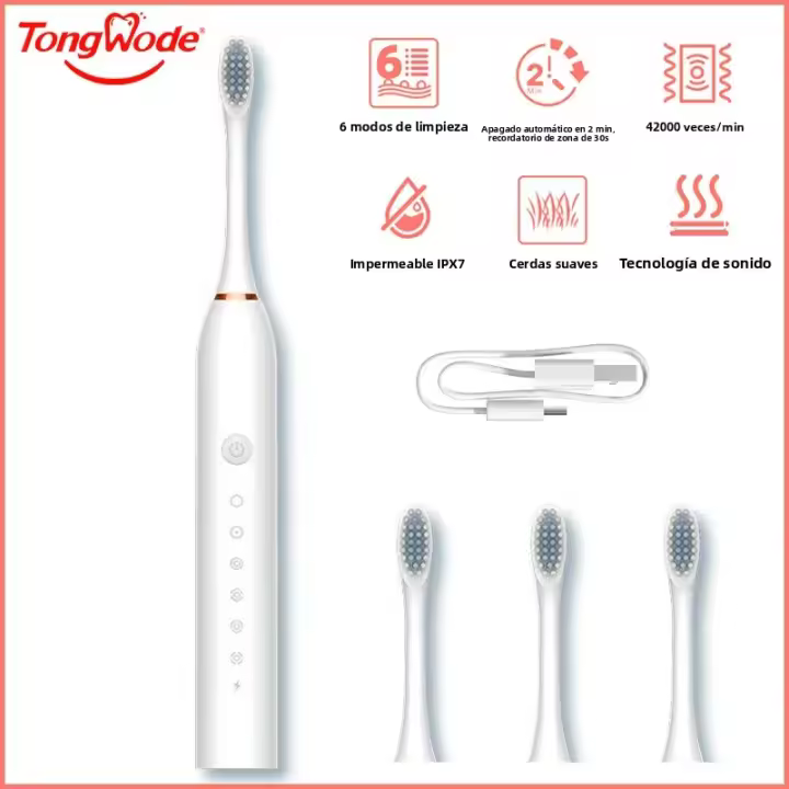 Cepillo De Dientes Eléctrico Recargable Tongwode Para Adultos 6 Modos De Limpieza Sonic Blanqueamiento Y Limpieza De Dientes Material ABS - 1