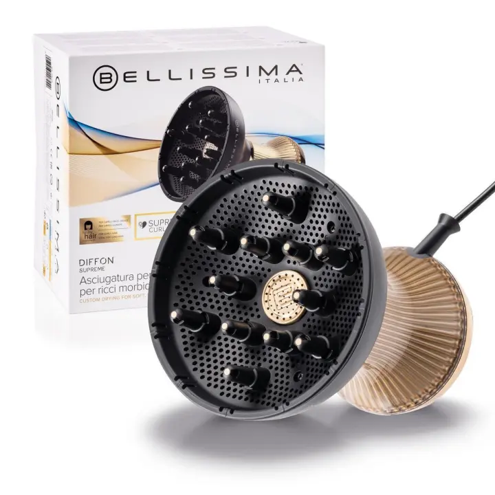 Bellissima Diffon Supreme - Difusor de Aire Caliente XL con 12 Dedos,para Cabello Rizado, Revestimiento de Cerámica y Aceite de Argán, 2 Velocidades y 3 Temperaturas - 1