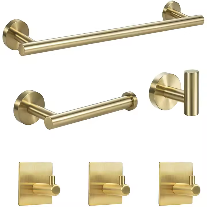 Toallero de baño, toallero de pared de Maple inoxidable, juego de toallero de pare para baño, 6 piezas, ORO, accesorios de baño y Cocina-TONCHEAN - 1
