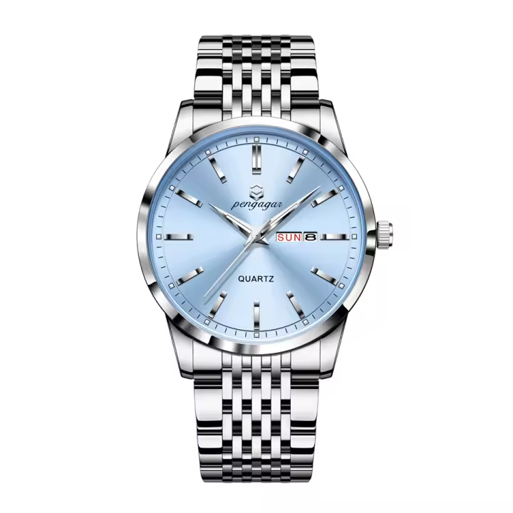Reloj De Lujo PENGAGAR Para Hombre Resistente Al Agua Con Luminiscencia Fecha Día De La Semana Acero Inoxidable Reloj De Cuarzo Casual Con Caja - 1