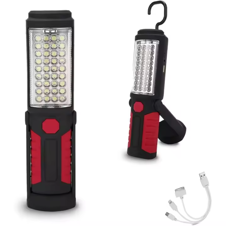 Luz de trabajo LED recargable Linterna multiusos portátil, linterna magnética LED y gancho para colgar, impermeable, para reparación de automóviles, apagón, hogar y emergencia (rojo) - 1