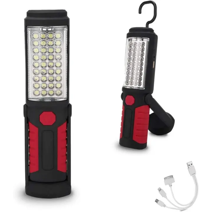Luz de trabajo LED recargable Linterna multiusos portátil, linterna magnética LED y gancho para colgar, impermeable, para reparación de automóviles, apagón, hogar y emergencia (rojo) - 1