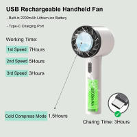 Ventilador de mano portátil, Enfriador de aire para exteriores, refrigeración de semiconductores, badería mAh de 2200, recargable por USB - details 2