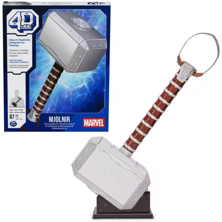 SPIN MASTER - 4D Build - MARTILLO DE THOR MJOLNIR - Puzzle Marvel 3D - Juguetes Marvel - Rompecabezas 3D Juego Construcción - Puzzles para Adultos y Niños - 6069816 - Juguetes Niños +12 años - 1