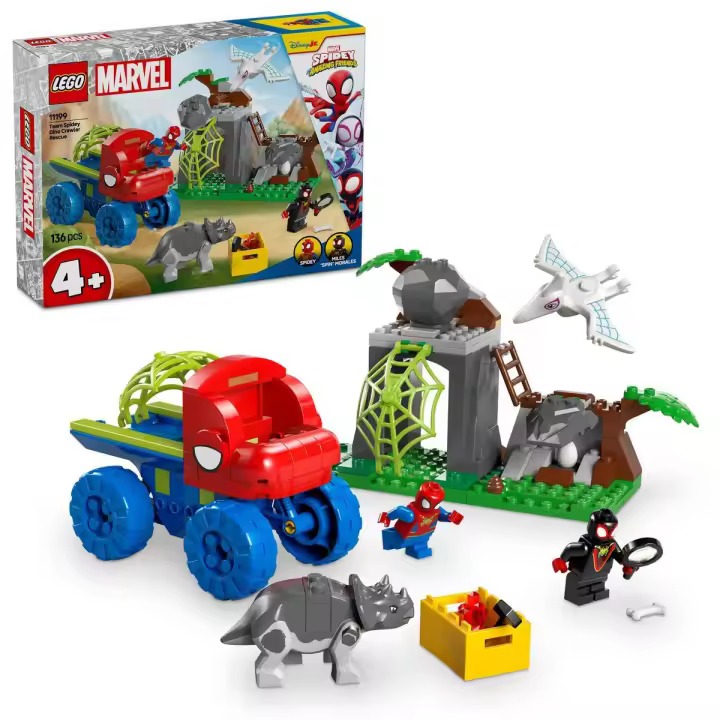 LEGO 11199 Marvel Todoterreno Dinosaurio y Equipo Spidey al Rescate, Camión y Dinosaurios de Juguete, Miles Morales, Spider Fantasma y Rino, Regalo para Niños y Niñas de 4+ Años Spidey y su Superequipo - 1