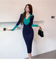 Vestido Elegante De Lana Con Bloque De Colores Y Encaje H Han Queen Para Oficina Y Fiesta Vestido Largo De Manga Larga Para Mujer Moda Otoño - details 18