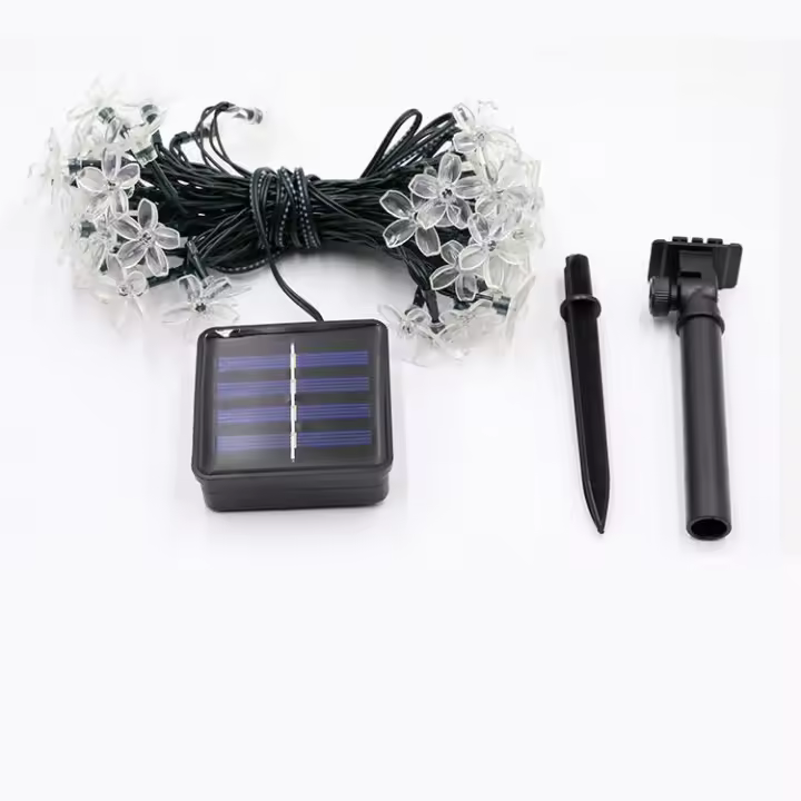 Guirnalda de luces LED solares navideñas con forma de flor, IP65, color blanco cálido, ideal para decoración de bodas, fiestas y jardines. - 1