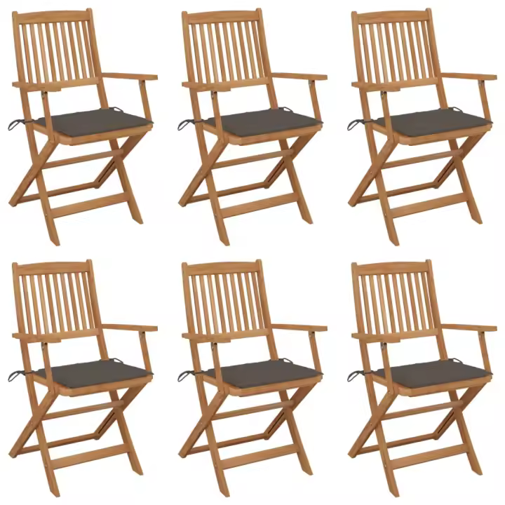 vidaXL Sillas de jardín plegables 6 uds y cojines madera maciza acacia - 1