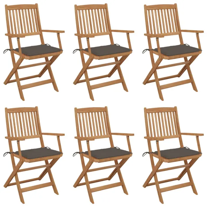 vidaXL Sillas de jardín plegables 6 uds y cojines madera maciza acacia - 1