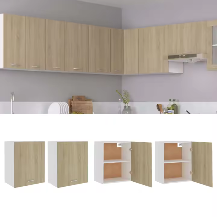 vidaXL Armarios colgantes 2 uds “Lyon” madera contrachapada gris en color Gris hormigón/Negro/Blanco y más | diseño vintage industrial ideal para cocina salón comedor - 1