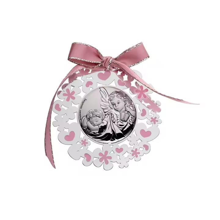 Medalla de Cuna SEQUENZE Ángel de la Guarda - Color rosa con lazo - Tamaño 6cm - 1