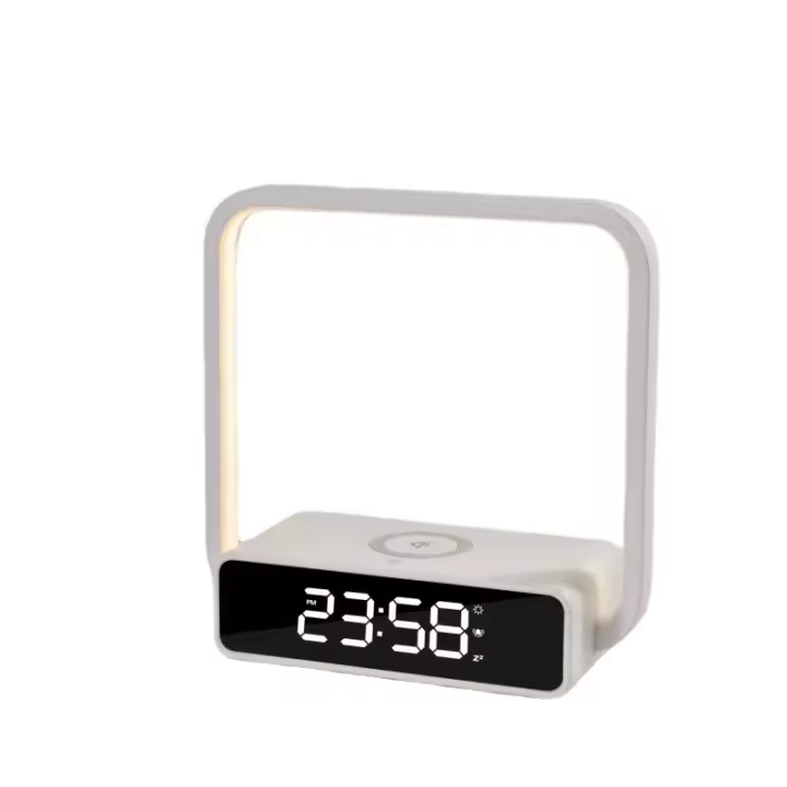 Lámpara de escritorio de 20W y Cargador inalámbrico de 5W 3 grados de Brillo Luz de Reloj despertador with Reloj y sensitive al tacto para REAG, Cabeza, dormitorio, Oficina - 1