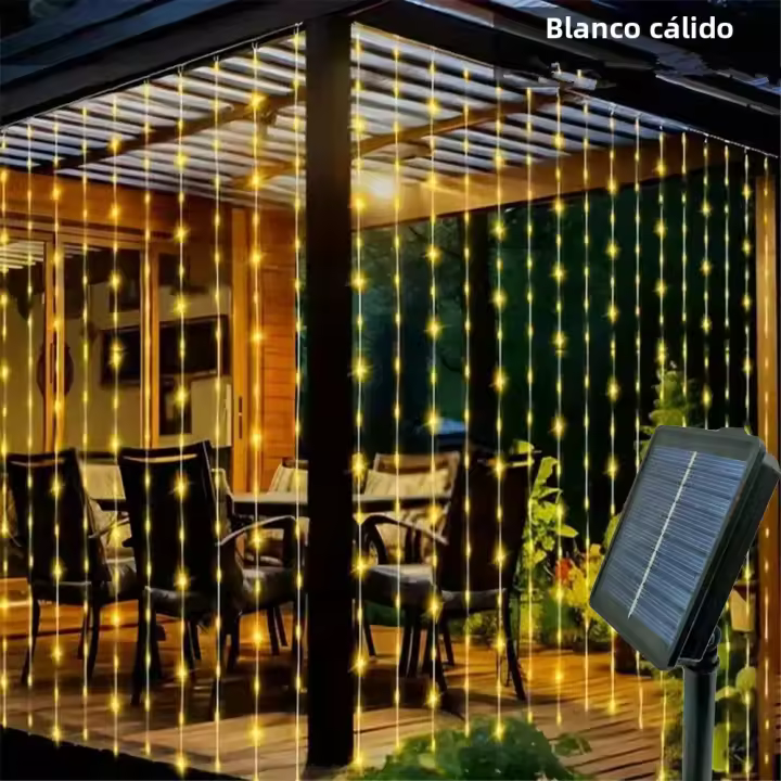 Curtain String Lights Solar Powered LED 8 Modos Perfectas Para Fiestas Bodas Y Decoraciones De Jardín Exterior Navidad Luz Solar - 1