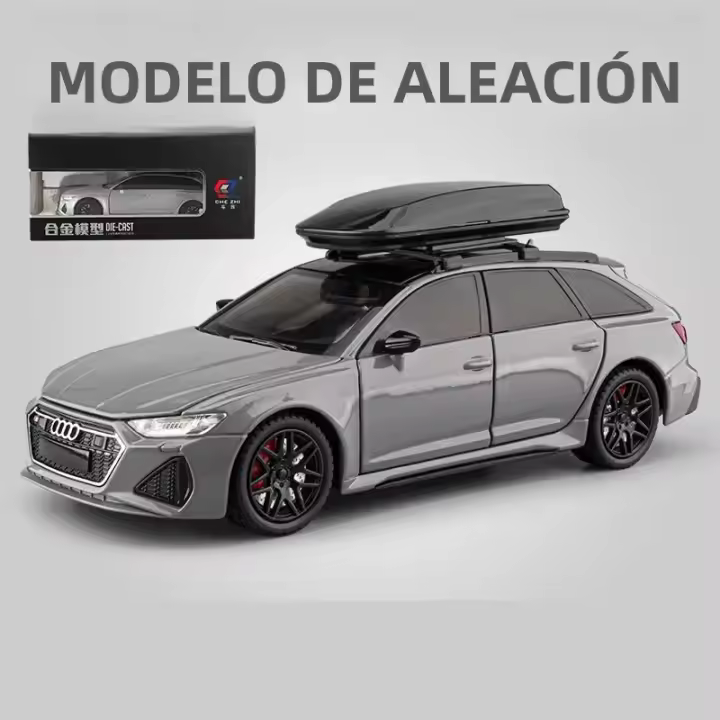 Coche De Juguete Audi RS6 1:24 Con Luz Y Sonido Vehículo De Carreras a Escala Puertas Abreables Regalo Para Niños Coleccionable Metal - 1