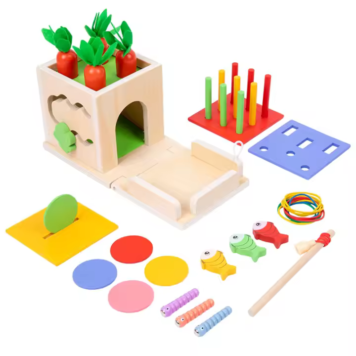 Juguete Montessori De Madera Kit De Juego Para Desarrollo Temprano En Edad De 3-6 Años Sorteo De Formas Y Caída De Bolas Caja De Permanencia De Objetos Con Monedas Y Zanahorias Para Niños Pequeños - 1