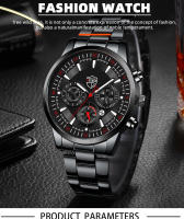 Reloj De Pulsera Deportivo Para Hombre Moda Lujo Negro Acero Inoxidable Reloj De Cuarzo Casual Negocios Luminoso Completo Calendario - details 0