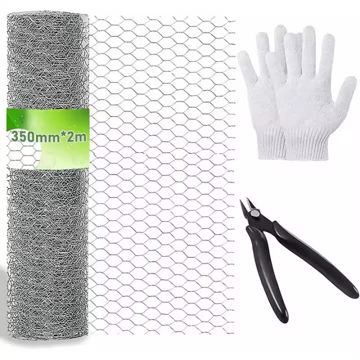 Malla de Alambre para Pollo, Malla de Alambre para Aviario de 350 mm x 2 m, Malla Hexagonal Galvanizada, con Mini Alicates y Guantes, para Proyectos de Manualidades o Redes Metálicas para Jardín - 1