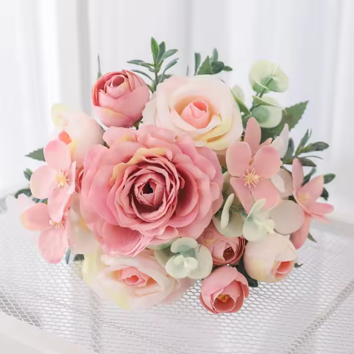 Bouquet De Flores Artificiales Rosa Silken Peonía Hydrangea Decoración Para Hogar Y Fiestas Decoración De Boda Para Novia Plantas Falsas Para Navidad - 1