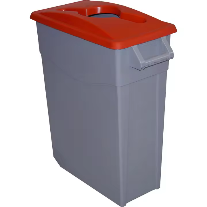 Cubo de Reciclaje Denox 65L Rojo con Ruedas y Tapa Abierta - 1