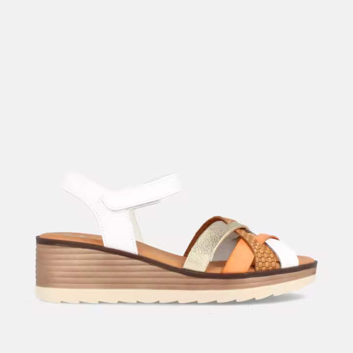 MARILA SHOES SANDALIA DE PIEL PARA MUJER CON CUÑA MEDIA MORONI COMBI BLANCO - 1